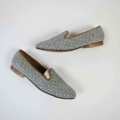$45 • Buy Vintage Needlepoint Loafers Flats, Zalo, Size 8, Preppy, Blue And White
