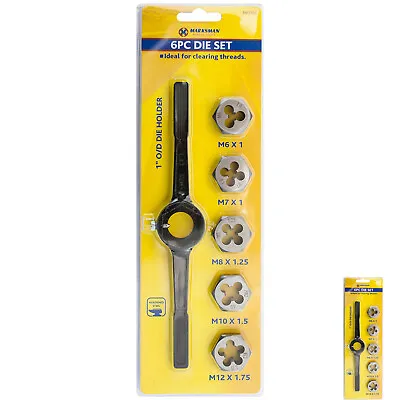 6pc Metric Die Set Holder Tool M6 M7 M8 M10 M12 Wrench Thread Repair Kit New • £4.99