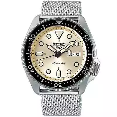 Seiko 5 Sports Automatic Cream Dial Mesh Bracelet Mens Watch SRPE75K1 • £240
