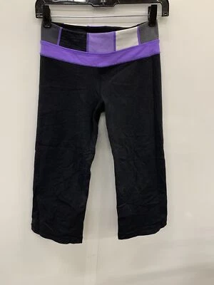 $9.99 • Buy Woman's Lululemon Black Purple Gray & White Color Blocking Waistband Capris Sz 4