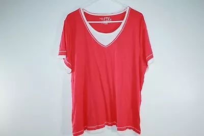 Made For Life Women's Two Tone Red/White Short Sleeve Layered T-Shirt Size 2X • $19.99