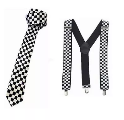 £13.95 • Buy 1980's Retro SKA Braces & Chequered Police Tie 2 Tone Fancy Dress Accessory 2 PC