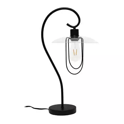 Modern Table Lamp With Curved Metal Base And Clear Glass Shade - Black • $33.67