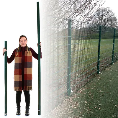 1.5M/2.3M Fence Post Green Square Round Steel Metal Fencing Stake Powder Coated • £34.99
