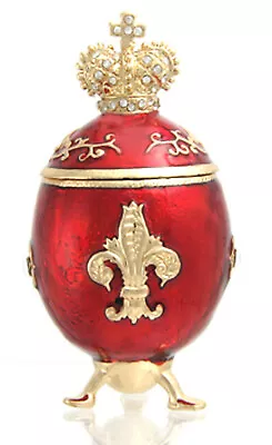 Faberge Replica Egg Trinket Box With Emperor's Crown Red Enamel Rhinestone  • $19.99