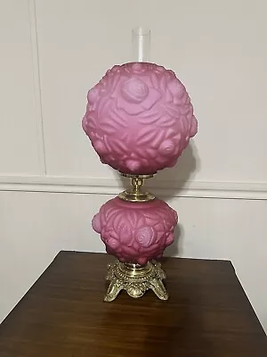 Vintage Fenton Pink Satin Puffy Rose Gone With The Wind Lamp 1950’s Era • $250