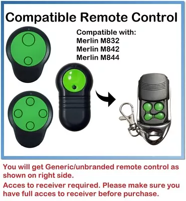 For Merlin M832 Merlin M842 Merlin M844 Remote Control Rolling Code 433.92MHz. • £9.99