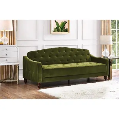 Novogratz Vintage Tufted Sofa Sleeper II- Green Velvet • $760.99