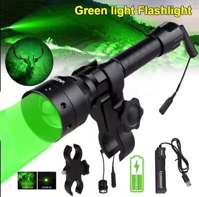 Hunting Green LED Light Flashlight Zoomable 1200Yard Light Torch For Scope Mount • $39.99