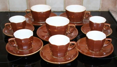 Eight Vintage  1930's French Ceramic Cappucino/Espresso Coffee Cups And Saucers • £19.99