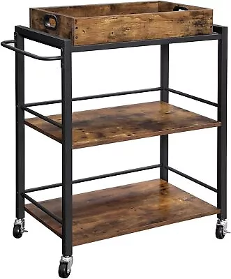 3-Tier Kitchen Industrial Bar Cart For Home Serving Cart With Wheels And Handle • $64.83