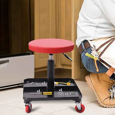 Adjustable Padded Swiveling Seat Garage Mechanic Roller Stool Chair W/ Tool Tray • $41.01