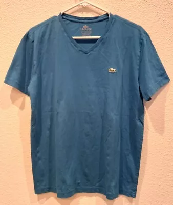 $25 • Buy Men's Lacoste Crocodile Logo Blue V Neck Pima Cotton V Neck T-shirt FRA 5 USA L