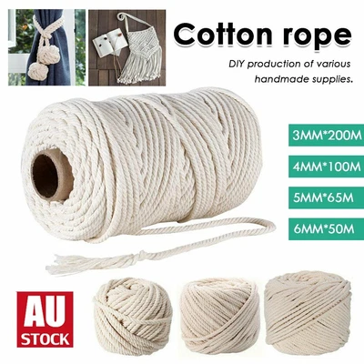 $8.50 • Buy 100% Natural Cotton String Twisted Cord Beige Craft Macrame Artisan 3/4/5/6mm