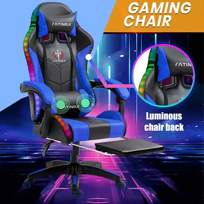Gaming Chairs RGB LED Massage Racing Recliner Leather Office Chair Footrest • $124.95