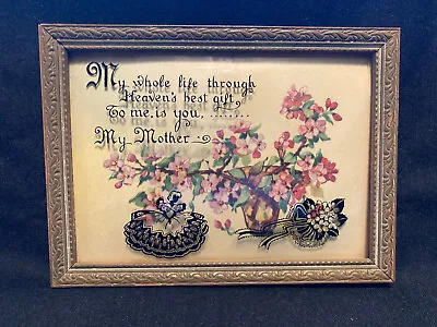 Vintage Convex Silhouette Reverse Painted Flowers And Lady Mothers Day Poem • $25