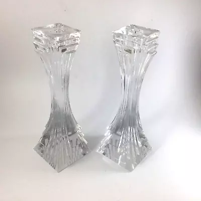 Vintage 1980 Art Deco Style Mikasa Crystal Candle Stick Holders Heavy Set Of 2 • $45