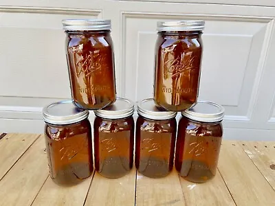 AMBER Ball Mason WIDE Mouth Quart Jars NEW Set Of 6 Pack Vintage Style Jar • $34.99