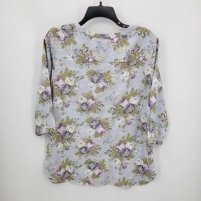 Cabbages & Roses Uniqlo Top Womens Medium Floral Linen 3/4 Sleeve Boho Blouse • $18.55