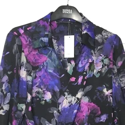 £15.99 • Buy M&S Ladies Blouse Black Wrap Tie Waist Flute Sleeve Top Shirt BNWT Marks 