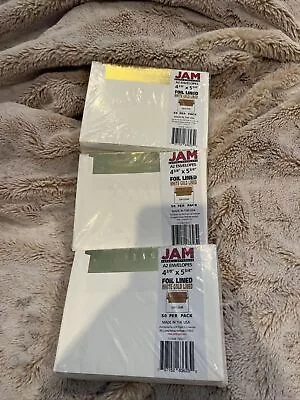 3 Of JAM Paper A2 Foil Lined Invitation Envelopes 4.375 X 5.75 White/Gold Foil • $29.99