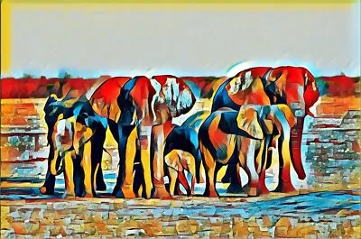 £6.69 • Buy Stunning Elephants Painting Style Canvas Picture Poster Print Unframed 2222