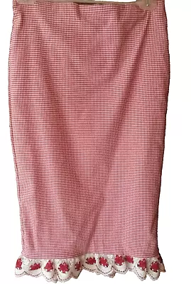 NY & COMPANY 7th AVE CROCHET TRIM RED GINGHAM PINUP SKIRT XS SOUTHERN COQUETTE • $17.99