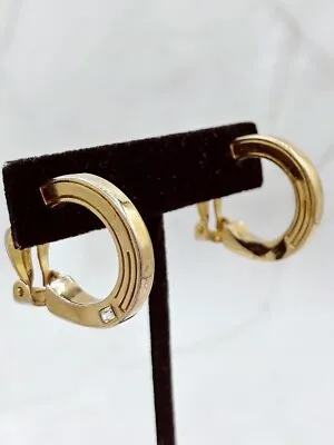 Vintage GIVENCHY Gold & Clear Rhinestone Hoop CLIP EARRINGS Classic Hoops • $25