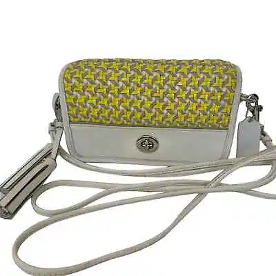 COACH Legacy Penny Woven Crossbody Bag Yellow Gray White Small Leather Purse • $78