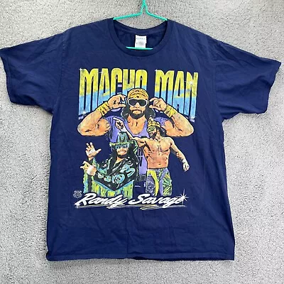 Macho Man Randy Savage T-shirt Blue Vintage Wrestling WWF Adult Womens Size L • $14.95