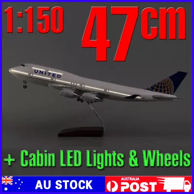 Diecast Model Plane Large United Airlines 747 1:150 47cm W/ LED Lights Wheels • $180