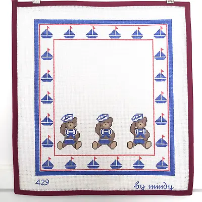 MINDY Handpainted Needlepoint Canvas Sailor Bear Birth Announcement 14 Mesh • $85