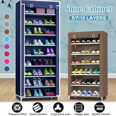 $57.64 • Buy 7 Layer Shoe Rack Cabinet Storage Organiser Portable Wardrobe W/ Cover Dustproo