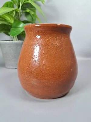 Vintage Brown Neutrals Hand Potted Signed Vase Studio Pottery Crackle Glaze • £9.99