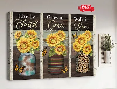 Sunflowers In Mason Jars Monarch Butterfly Live By Faith - Jesus Landscape ... • $14.32