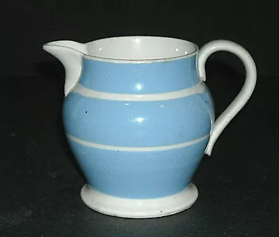 Miniature 3 1/8  Blue Mocha Ware Mulberry Creamer 1835 - 1865 • $165