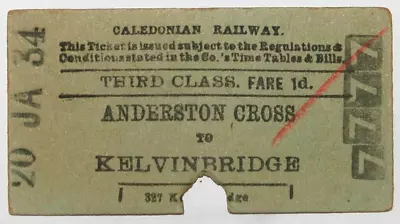 Caledonian Railway Anderston Cross To Kelvinbridge 3rd Cl.Railway Ticket 1934 • £12