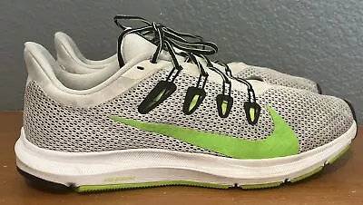 Nike Quest 9.5 Dove Gray Mesh Lime Green Trim Running Shoes Mens • $29.95