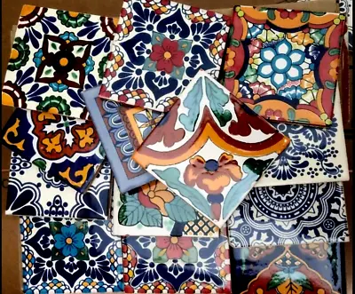 SECONDS Contain 45 Talavera Mexican Ceramic Tiles In Mixed Designed #1 • $20