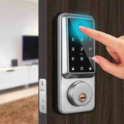 Silver Wifi Smart Door Lock Front Deadbolts APP Fingerprint Card Keyless Digital • $99.99