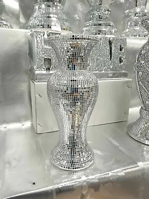 £16.99 • Buy 26Cm Ceramic Silver Mirror Diamante Bling Sparkling Home Decoration Flower Vase