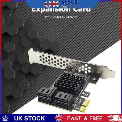 4 Port SATA III PCIe Expansion Card 6Gbps SATA To PCI-e 1X Controller W/ Bracket • £17.29