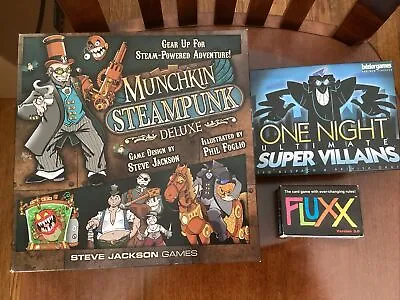 Boardgame Lot:  Munchkin Steampunk Deluxe Flux Version 3.0 One Night Super Vil • $35