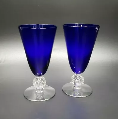 Morgantown GOLF BALL RITZ BLUE Set/2 5oz Footed Juice Glasses EXCELLENT • $37.88