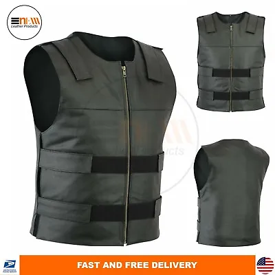 $39.99 • Buy Men's Bullet Proof Style Leather Motorcycle Vest For Bikers Tactical Waistcoat