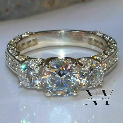 3 Carat Moissanite Three Stone Wedding Engagement Ring 14K White Gold Round Cut • $232.29