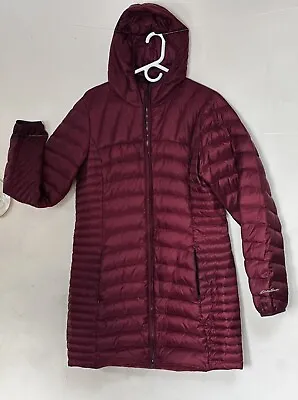 EDDIE BAUER Down Parka Hooded Puffer Jacket Coat Women’s LARGE TALL  Burgundy • $49