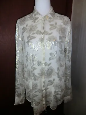 Rhodes & Beckett Gorgeous Metallic Silk Shirt Blouse Size 10 • $50
