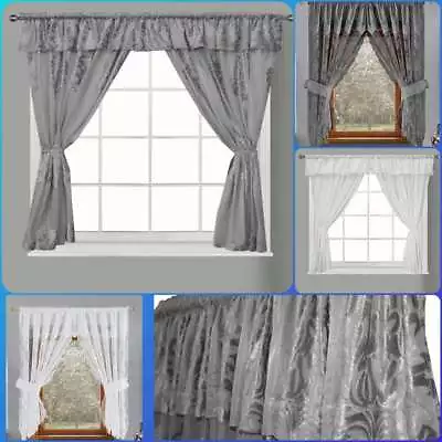 New Kitchen Curtain Window Curtain Net Set Rod Pocket Attached Valance Tiebacks  • £13.95