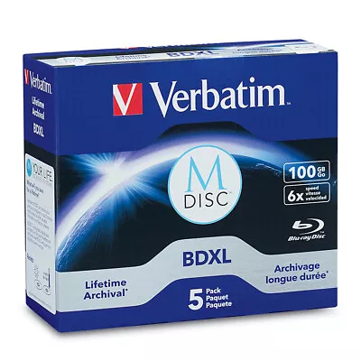 5PK Verbatim M-Disc BDXL 100GB 4x Speed Blank Disc Data Storage W/ Jewel Case • $141.30